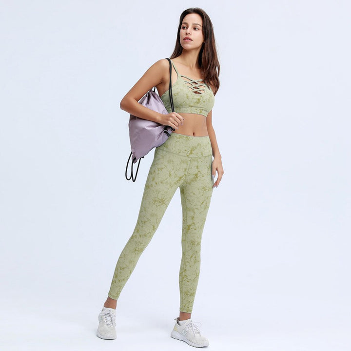 2-teiliges Damen Yoga-Set: Tie-Dye Leggings & Top mit Push-up-BH