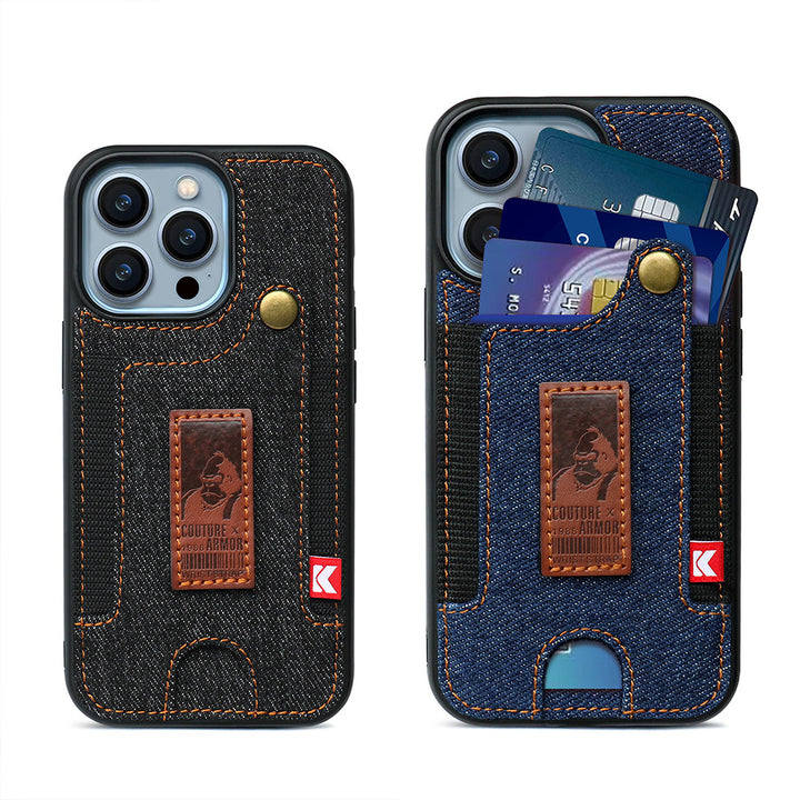 Denim Phone Case mit praktischem Plug-in-Wristband - Stilvolles Wallet-Design | Hochwertiges Material aus Denim und Leder | Jetzt entdecken