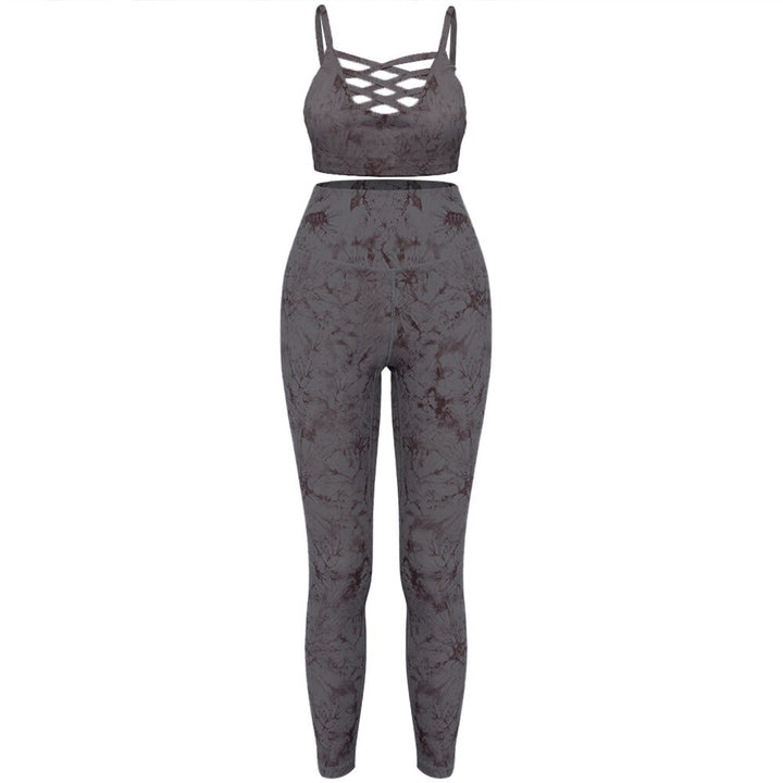 2-teiliges Damen Yoga-Set: Tie-Dye Leggings & Top mit Push-up-BH