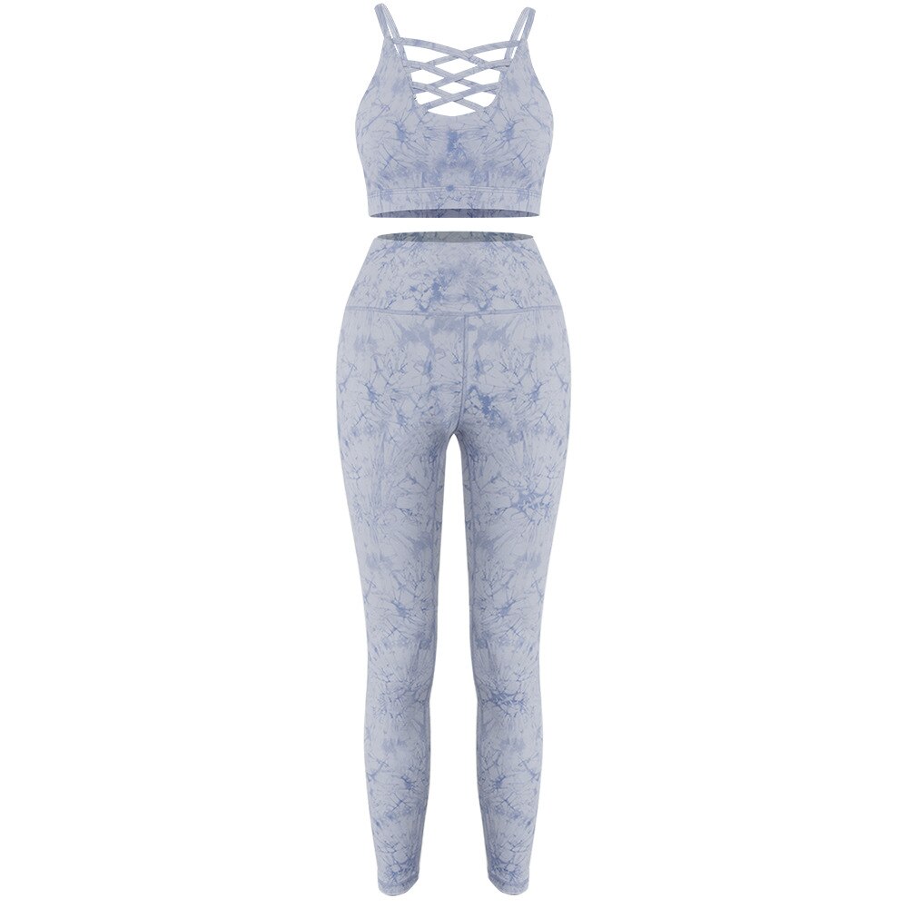 2-teiliges Damen Yoga-Set: Tie-Dye Leggings & Top mit Push-up-BH