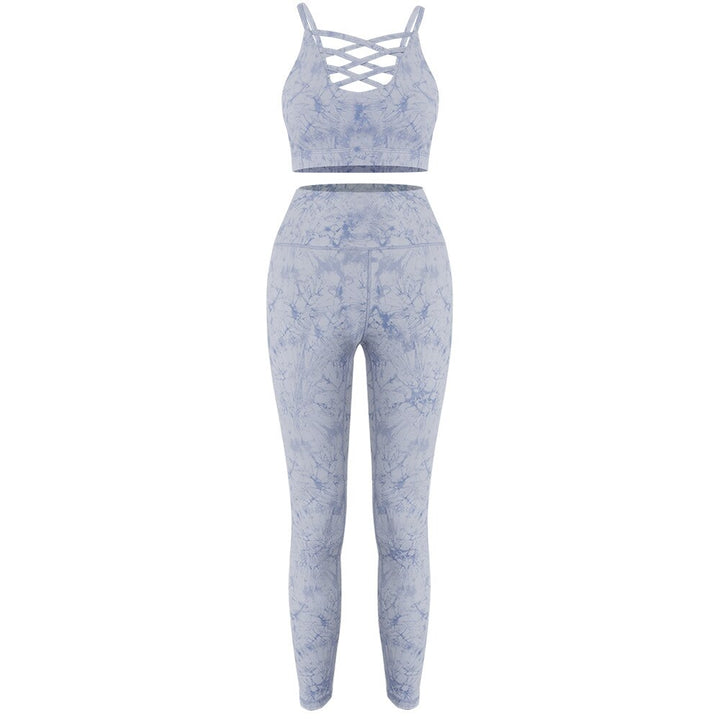 2-teiliges Damen Yoga-Set: Tie-Dye Leggings & Top mit Push-up-BH