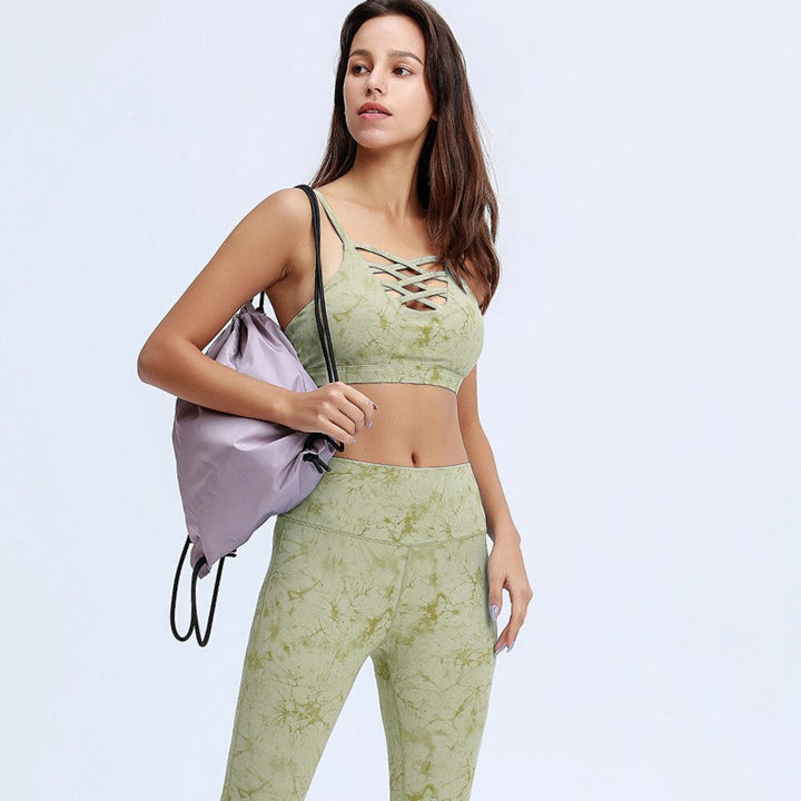 2-teiliges Damen Yoga-Set: Tie-Dye Leggings & Top mit Push-up-BH