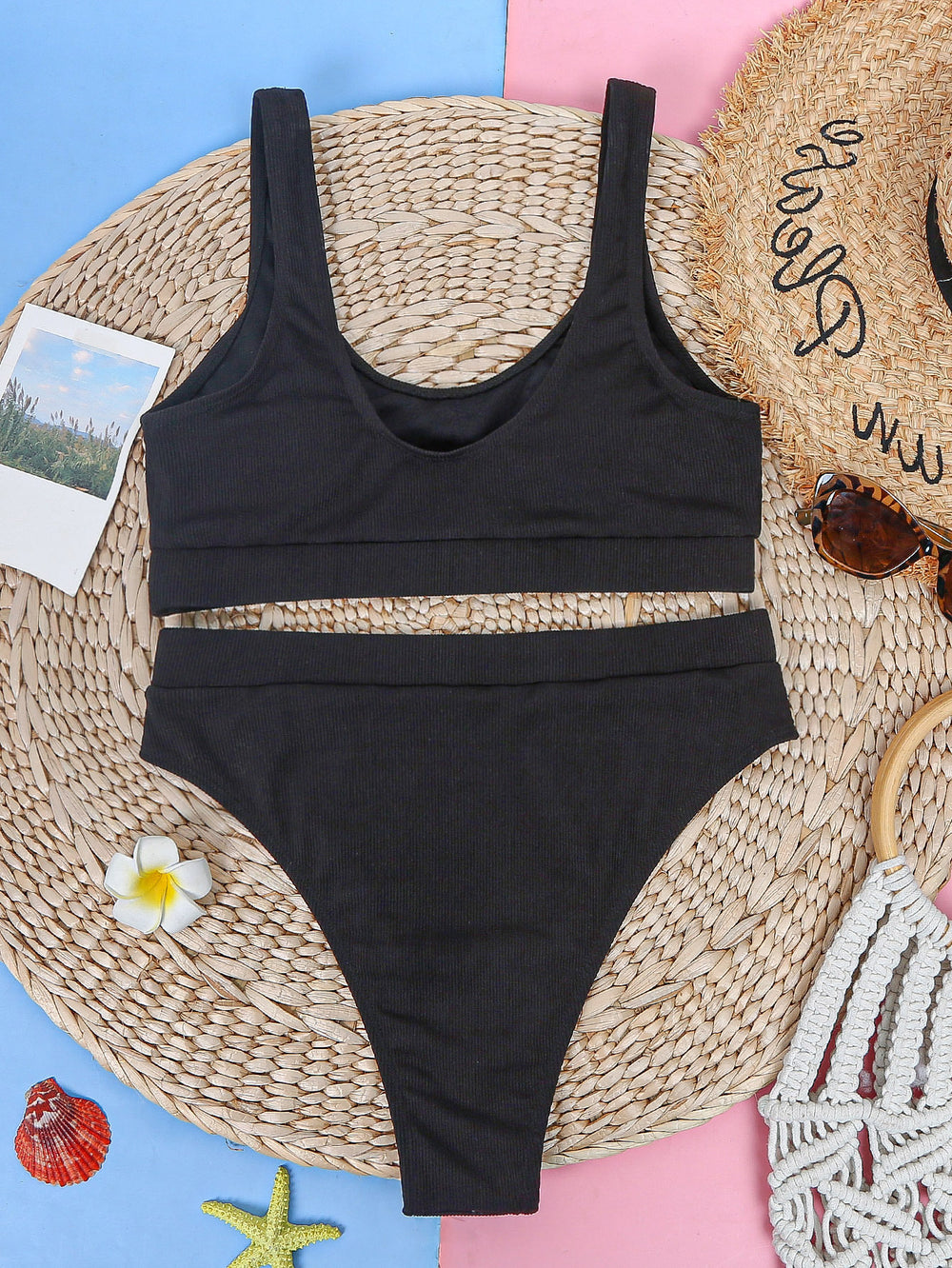 Stylish Solid Color Pit Stripe High Waisted Bikini: Free Worldwide Shipping at classyfashion24.com!