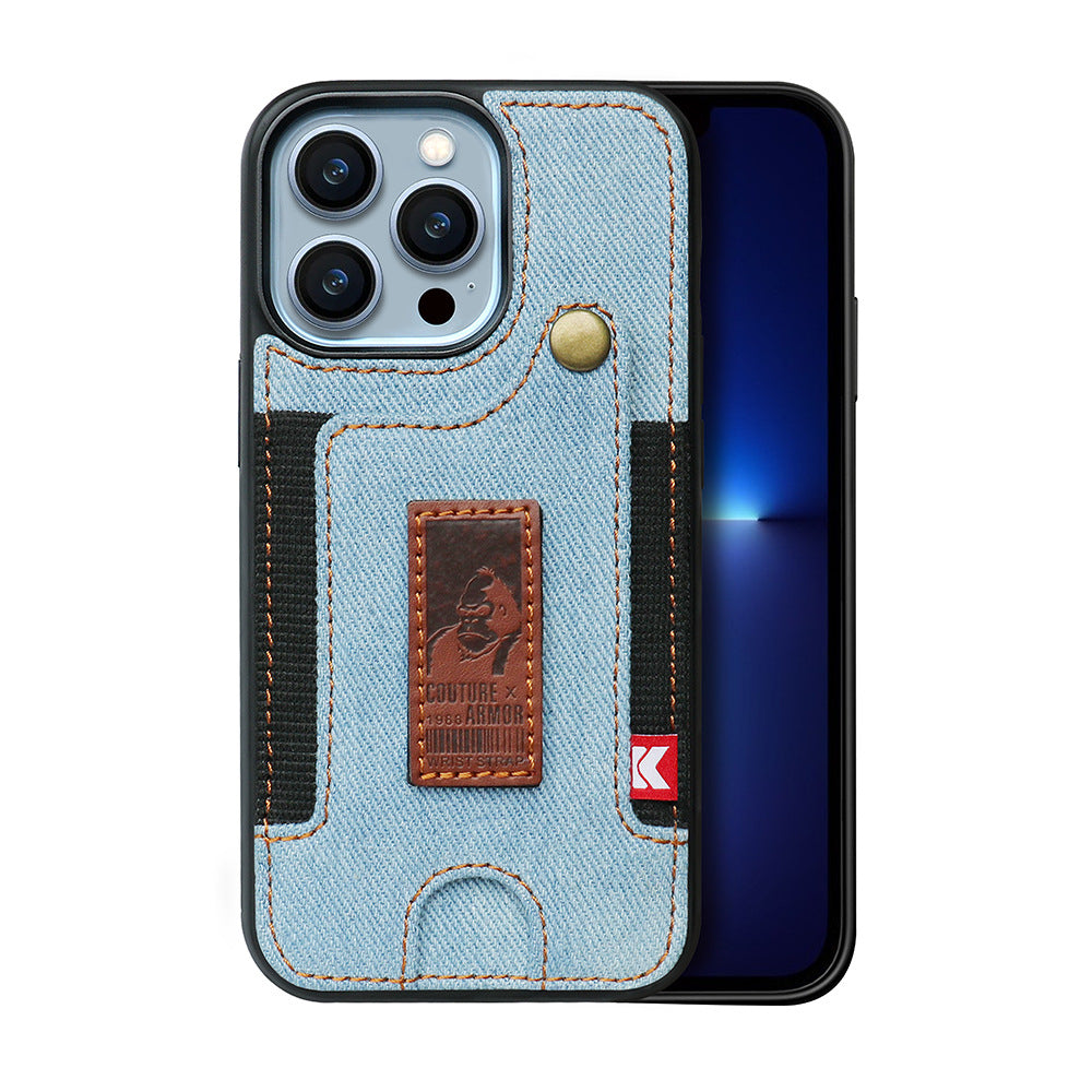 Denim Phone Case mit praktischem Plug-in-Wristband - Stilvolles Wallet-Design | Hochwertiges Material aus Denim und Leder | Jetzt entdecken