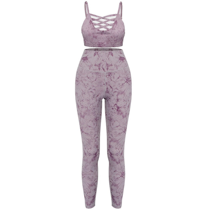 2-teiliges Damen Yoga-Set: Tie-Dye Leggings & Top mit Push-up-BH