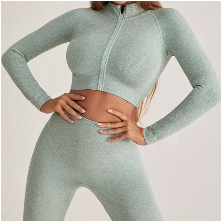 Winter Yoga Zipper Tight-Fitting Long Sleeve High Waist Sports Fitness Suit